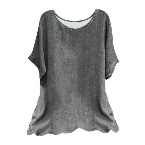 TKLPEHG Womens Summer Tops Crew Neck Tunic Shirt Lightweight Fashion Comfy Solid Color Loose Casual Short Sleeve T Shirt Blouses (Dark Gray,M)