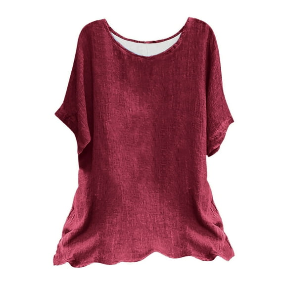 TKLPEHG Womens Summer Tops Crew Neck Tunic Shirt Lightweight Fashion Comfy Solid Color Loose Casual Short Sleeve T Shirt Blouses (Wine,XL)