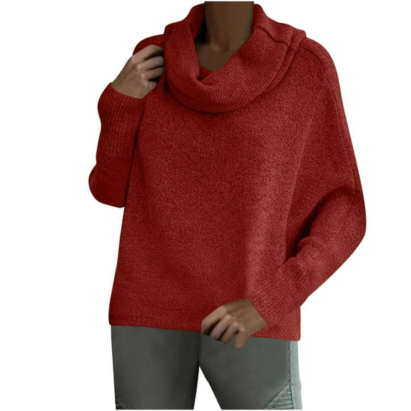 TKLPEHG Womens Sweater Lantern Long Sleeve Knit Sweater Cowl Neck Casual Loose Oversized Pullover (Red,S)