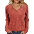 thumbnail image 1 of TKLPEHG Womens Sweaters Long Sleeve Long Sleeve Tops V Neck Dressy Casual Trendy Shirts Fall Fashion Ribbed Knit Sweater (Orange,XL), 1 of 7
