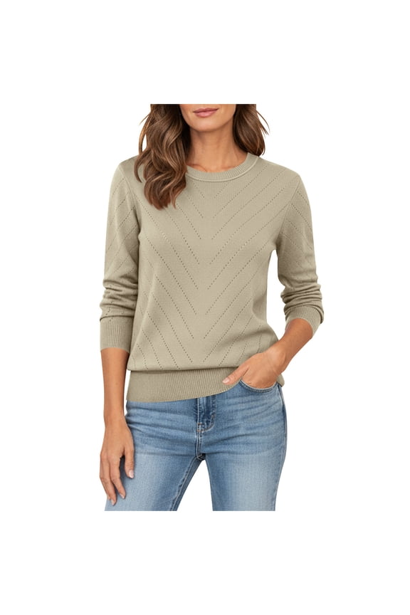 Womens Sweaters Solid Color Crew Neck Long Sleeve Tops Comfy Knit Soft Pullover Sweaters Dressy Casual Shirts Fashion Clothing (Beige,M)