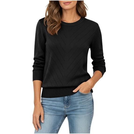 TKLPEHG Womens Sweaters Solid Color Crew Neck Long Sleeve Tops Comfy Knit Soft Pullover Sweaters Dressy Casual Shirts Fashion Clothing (Black,XXL)