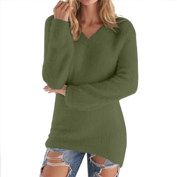 TKLPEHG Womens Sweaters Solid Color Loose Fit Lghitweight Comfy Tops Fall Winter Long Sleeve Tops Casual V Neck Pullover Trendy Clothes