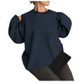 thumbnail image 1 of TKLPEHG Womens Sweatshirt Crew Neck Drop Shoulder Sweatshirts Loose Long Sleeve Classic Solid Color Fashion Lightweight Casual Pullover (Navy,XL), 1 of 6