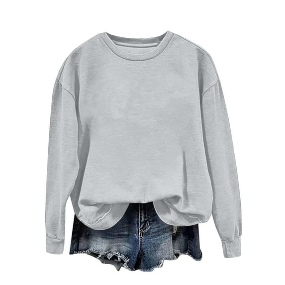 TKLPEHG Womens Sweatshirt Crew Neck Hoodless Sweatshirts Loose Casual Long Sleeve Fashion Lightweight Classic Solid Color Pullover (Gray,XXL)