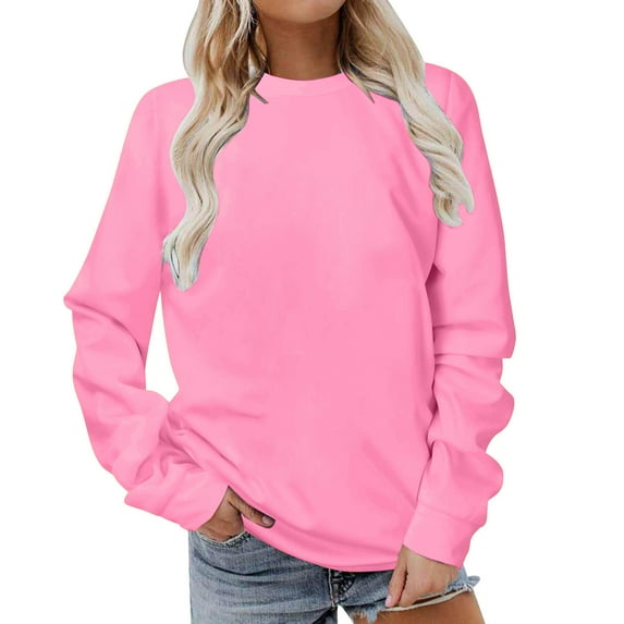 TKLPEHG Womens Sweatshirts Crew Neck Hoodless Sweatshirts Fashion Lightweight Classic Solid Color Loose Long Sleeve Casual Pullover (Pink,XXXXXL)