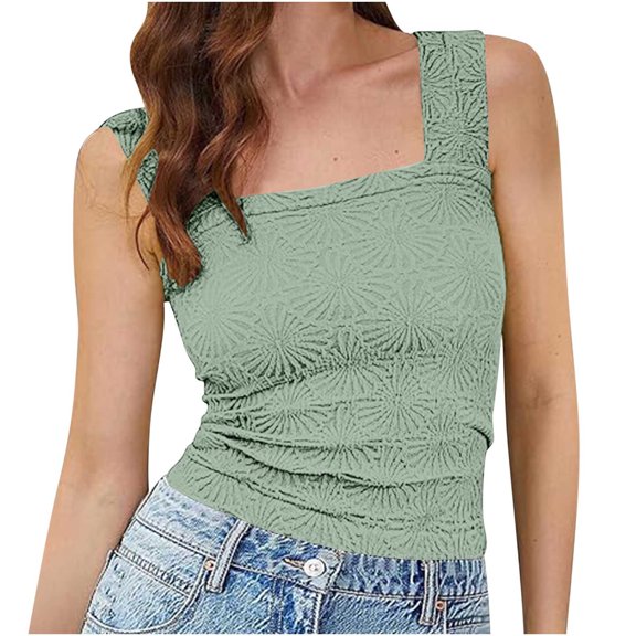 TKLPEHG Womens Tank Tops Square Neck Basic Tank Top Summer Clothes Casual Fashion Comfy Solid Color Lightweight Loose Sleeveless T Shirt Blouses (Green,XL)