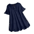 thumbnail image 1 of TKLPEHG Womens Tops Crew Neck Plus Size Tops Solid Color Fashion Short Sleeve T Shirts Casual Going Out Tops Summer Loose Shirts Blouses (Navy,XXXXL), 1 of 4