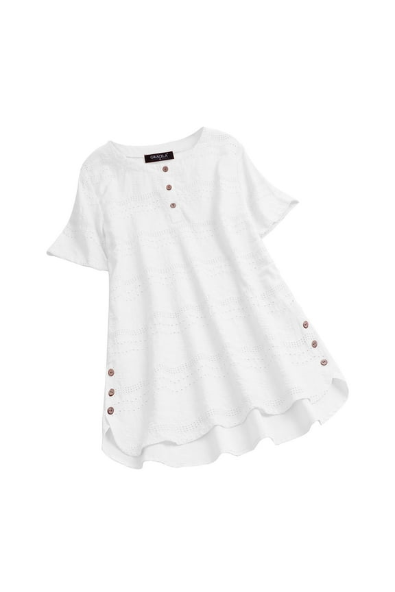 Womens Tops Crew Neck Plus Size Tops Solid Color Fashion Short Sleeve T Shirts Casual Going Out Tops Summer Loose Shirts Blouses (White,XXXXL)