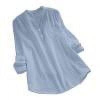 TKLPEHG Womens Tops Dressy Casual Button V Neck Shirts Lightweight Long Sleeve Leisure Comfy Classic Solid Color Fashion Loose Blouses (Blue,L)