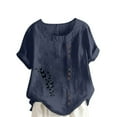 thumbnail image 1 of TKLPEHG Womens Tops Dressy Casual Short Sleeve T Shirts Crew Neck Button T-shirt Fashion Summer Loose Fashion Print Graphic Tee Comfy Blouses (Navy,XXXL), 1 of 4