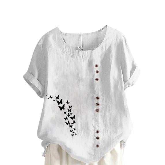 TKLPEHG Womens Tops Dressy Casual Short Sleeve T Shirts Crew Neck Button T-shirt Fashion Summer Loose Fashion Print Graphic Tee Comfy Blouses (White,XL)