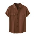thumbnail image 1 of TKLPEHG Womens Tops Dressy Casual Short Sleeve T Shirts Solid Color Casual Going Out Tops Button Lapel Shirts Summer Loose Lightweight Blouses(Brown,M), 1 of 9