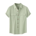 thumbnail image 1 of TKLPEHG Womens Tops Dressy Casual Short Sleeve T Shirts Solid Color Casual Going Out Tops Button Lapel Shirts Summer Loose Lightweight Blouses(Green,XXL), 1 of 9