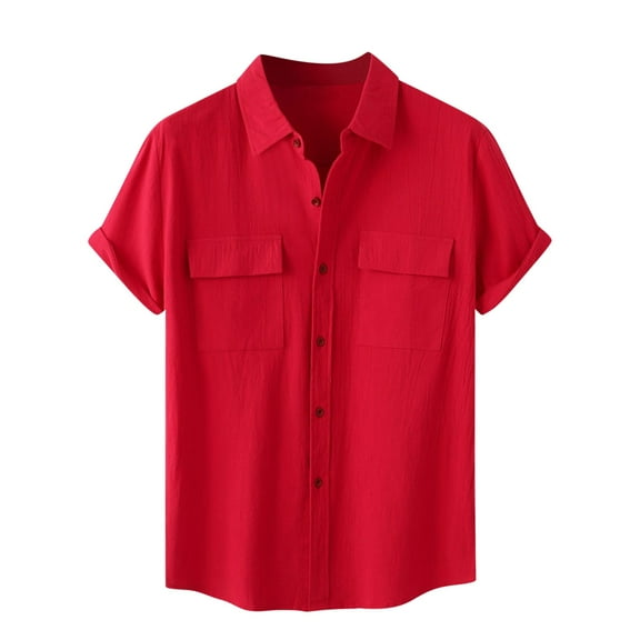 TKLPEHG Womens Tops Dressy Casual Short Sleeve T Shirts Solid Color Casual Going Out Tops Button Lapel Shirts Summer Loose Lightweight Blouses(Red,XXL)
