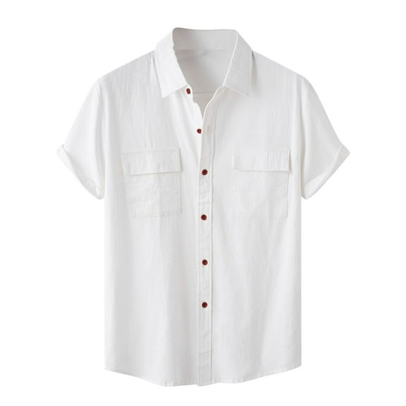 TKLPEHG Womens Tops Dressy Casual Short Sleeve T Shirts Solid Color Casual Going Out Tops Button Lapel Shirts Summer Loose Lightweight Blouses(White,XL)