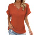 thumbnail image 1 of TKLPEHG Womens Tops Dressy Casual V-Neck Button Basic Tshirt Solid Color Lightweight Loose Short Sleeve T Shirt Fashion Comfy Summer Clothes Blouses (Orange,M), 1 of 8