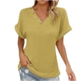 thumbnail image 1 of TKLPEHG Womens Tops Dressy Casual V-Neck Button Basic Tshirt Solid Color Lightweight Loose Short Sleeve T Shirt Fashion Comfy Summer Clothes Blouses (Yellow,XL), 1 of 8