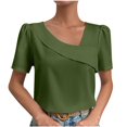 thumbnail image 1 of TKLPEHG Womens Tops Dressy Casual V-Neck Elegant Shirt Short Sleeve T Shirt Summer Clothes Lightweight Solid Color Loose Fashion Comfy Blouses (Army Green,L), 1 of 6