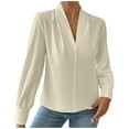 thumbnail image 1 of TKLPEHG Womens Tops Dressy Casual V Neck Elegant Shirts Lightweight Leisure Comfy Long Sleeve Classic Solid Color Loose Fashion Blouses (Beige,S), 1 of 7
