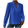 thumbnail image 1 of TKLPEHG Womens Tops Dressy Casual V Neck Elegant Shirts Lightweight Leisure Comfy Long Sleeve Classic Solid Color Loose Fashion Blouses (Blue,M), 1 of 7