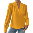 thumbnail image 1 of TKLPEHG Womens Tops Dressy Casual V Neck Elegant Shirts Lightweight Leisure Comfy Long Sleeve Classic Solid Color Loose Fashion Blouses (Orange,L), 1 of 7