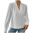 thumbnail image 1 of TKLPEHG Womens Tops Dressy Casual V Neck Elegant Shirts Lightweight Leisure Comfy Long Sleeve Classic Solid Color Loose Fashion Blouses (White,S), 1 of 7