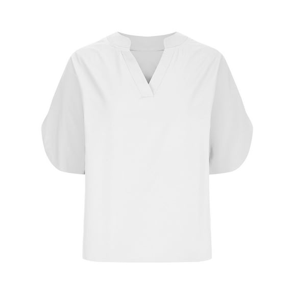 TKLPEHG Womens Tops Dressy Casual V Neck Elegant Shirts Short Sleeve T Shirts Lightweight Solid Color Casual Loose Going Out Tops Summer Blouses(White,M)