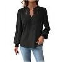 TKLPEHG Womens Tops Dressy Casual V Neck Hollow Lace Elegant Shirts Fashion Lightweight Long Sleeve Classic Solid Color Loose Leisure Comfy Blouses (Black,XXL)
