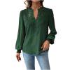 TKLPEHG Womens Tops Dressy Casual V Neck Hollow Lace Elegant Shirts Fashion Lightweight Long Sleeve Classic Solid Color Loose Leisure Comfy Blouses (Green,S)