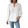 TKLPEHG Womens Tops Dressy Casual V Neck Hollow Lace Elegant Shirts Fashion Lightweight Long Sleeve Classic Solid Color Loose Leisure Comfy Blouses (White,M)