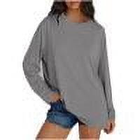 TKLPEHG Womens Tops Dressy Crew Neck Pullover Tops Lightweight Loose Long Sleeve Casual Comfy Fashion Classic Solid Color Blouse (Gray,S)