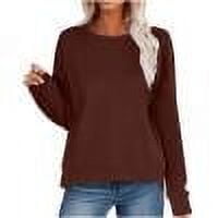 TKLPEHG Womens Tops Dressy Crew Neck Sweatshirt Classic Solid Color Lightweight Long Sleeve Fashion Loose Casual Comfy Blouses (Wine,M)