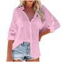TKLPEHG Womens Tops Dressy Turndown Collar Button Shirts Long Sleeve Lightweight Classic Solid Color Fashion Casual Loose Blouses (Pink,XL)