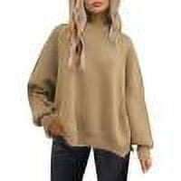 TKLPEHG Womens Tops Long Sleeve Crew Neck Pullover Tops Classic Solid Color Lightweight Fashion Loose Casual Pullover (Khaki,XL)