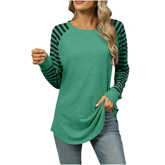 TKLPEHG Womens Tops Long Sleeve Crew Neck Raglan Sleeve Tunic Tops Loose Casual Fashion Classic Solid Color Lightweight Blouse (Green,XXL)
