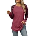 thumbnail image 1 of TKLPEHG Womens Tops Long Sleeve Crew Neck Raglan Sleeve Tunic Tops Loose Casual Fashion Classic Solid Color Lightweight Blouse (Wine,XL), 1 of 4