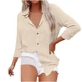 thumbnail image 1 of TKLPEHG Womens Tops Long Sleeve Lapel Button Shirts Loose Lightweight Casual Comfy Classic Solid Color Fashion Blouse (Beige,M), 1 of 6