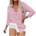 thumbnail image 1 of TKLPEHG Womens Tops Long Sleeve Lapel Button Shirts Loose Lightweight Casual Comfy Classic Solid Color Fashion Blouse (Pink,L), 1 of 6