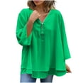 thumbnail image 1 of TKLPEHG Womens Tops Long Sleeve Zipper V Neck Plus Size Chiffon Shirt Fashion Lightweight Loose Classic Solid Color Casual Blouse (Green,XXXXL), 1 of 6