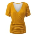 thumbnail image 1 of TKLPEHG Womens Tops Short Sleeve Lightweight Short Sleeve T Shirts Summer Solid Color Loose Going Out Tops Casual V Neck Pleated Tshirt Blouses(Yellow,XXL), 1 of 6