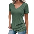 thumbnail image 1 of TKLPEHG Womens Tops Short Sleeve V Neck Summer Shirts Solid Color Fashion Tunic Tops Button Side Pleated T Shirts Blouses (Army Green,L), 1 of 5