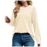 TKLPEHG Womens Tops Trendy Crew Neck Pleated Tunic Tops Lightweight Fashion Loose Casual Long Sleeve Classic Solid Color Blouse (Beige,M)