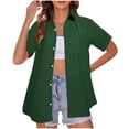 thumbnail image 1 of TKLPEHG Womens Tops Trendy Short Sleeve T Shirts Going Out Tops Lightweight Solid Color Loose Casual Lapel Button Up Cardigan Tops Summer Blouse(Green,XXL), 1 of 7