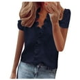 thumbnail image 1 of TKLPEHG Womens Tops Trendy V Neck Ruffles Elegant Shirts Short Sleeve T Shirts Casual Lightweight Summer Solid Color Going Out Tops Loose Blouse(Navy,XXXXL), 1 of 6