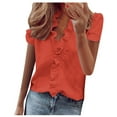 thumbnail image 1 of TKLPEHG Womens Tops Trendy V Neck Ruffles Elegant Shirts Short Sleeve T Shirts Casual Lightweight Summer Solid Color Going Out Tops Loose Blouse(Orange,XL), 1 of 6