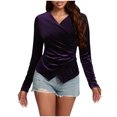 thumbnail image 1 of TKLPEHG Womens Tops V-Neck Velvet Ruched Tops Solid Color Lightweight Long Sleeve T Shirt Fall Tops Fashion Loose Comfy Casual Blouses Pullover (Purple,L), 1 of 7
