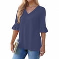 thumbnail image 1 of TKLPEHG Womens Tunic Tops 3/4 Sleeve Fall Fashion Ruffle 3/4 Sleeve Top V Neck T Shirts for Women Loose Fit Summer Vacation Outfits (Navy,XL), 1 of 7