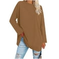 thumbnail image 1 of TKLPEHG Womens Tunic Tops Crew Neck Basic Tunic Tops Fall Tops Solid Color Casual Comfy Lightweight Loose Fashion Long Sleeve T Shirt Pullover (Brown,S), 1 of 7