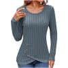TKLPEHG Womens Tunic Tops Crew Neck Knitted Brushed Striped Tunic Tops Loose Classic Solid Color Long Sleeve Fashion Casual Lightweight Blouse (Navy,S)